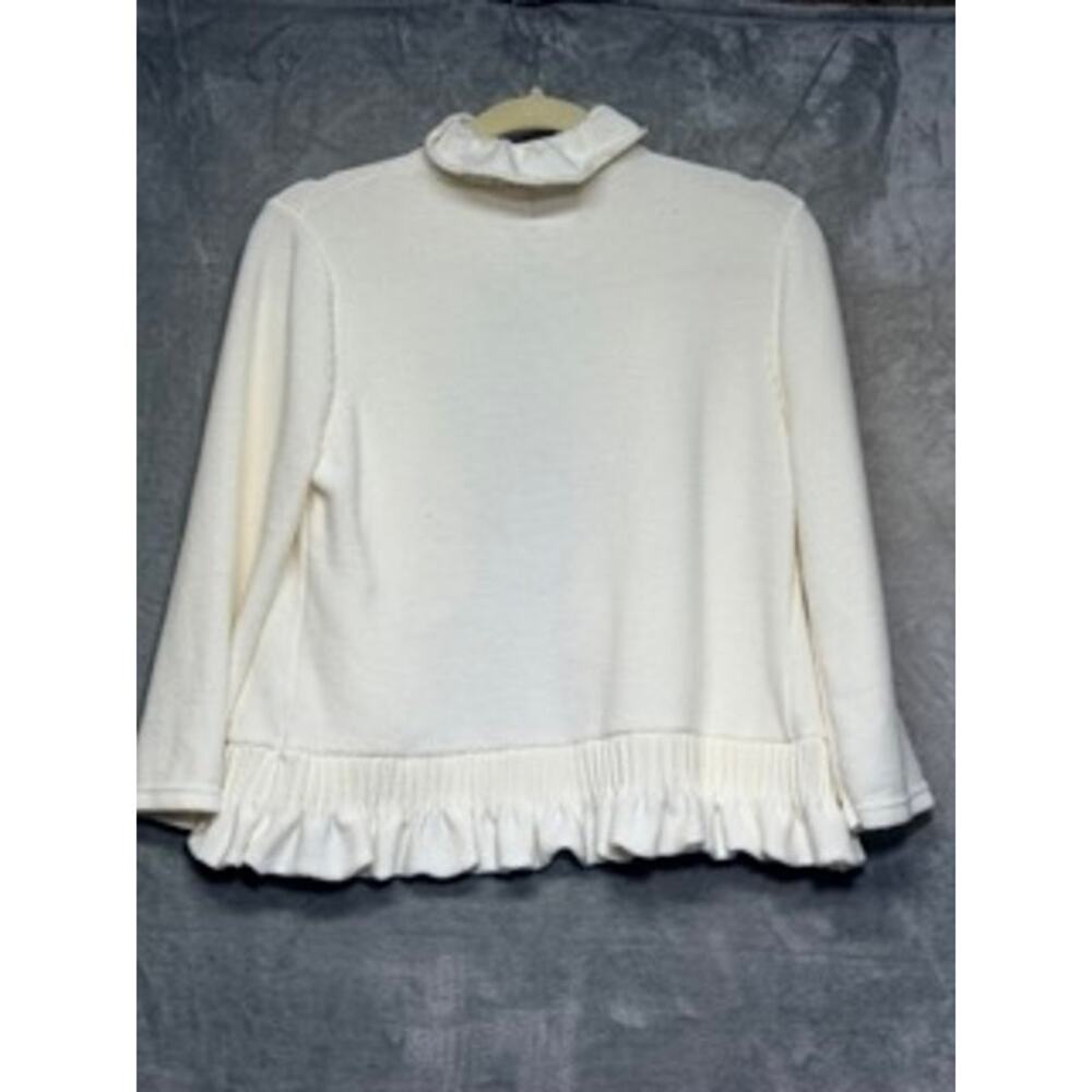 Ruby Rd Ivory Ruffle Trim Open Front Cardigan Sweater - Picture 4 of 6